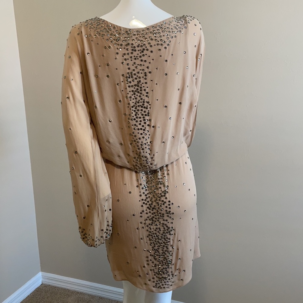 HAUTE HIPPIE Long Slit Balloon Sleeve Blouson Elastic Waist Fully Studded DressS - Picture 12 of 14